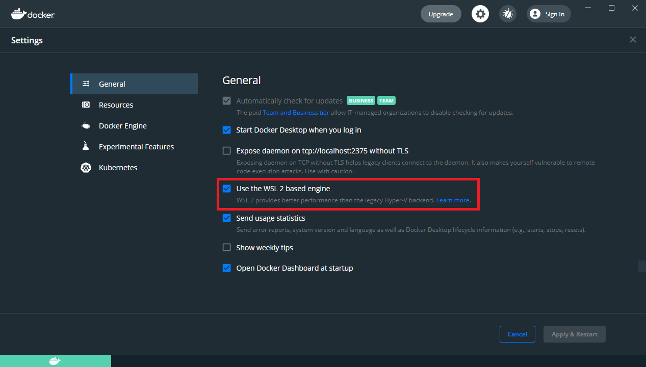 Use the WSL2 based engine